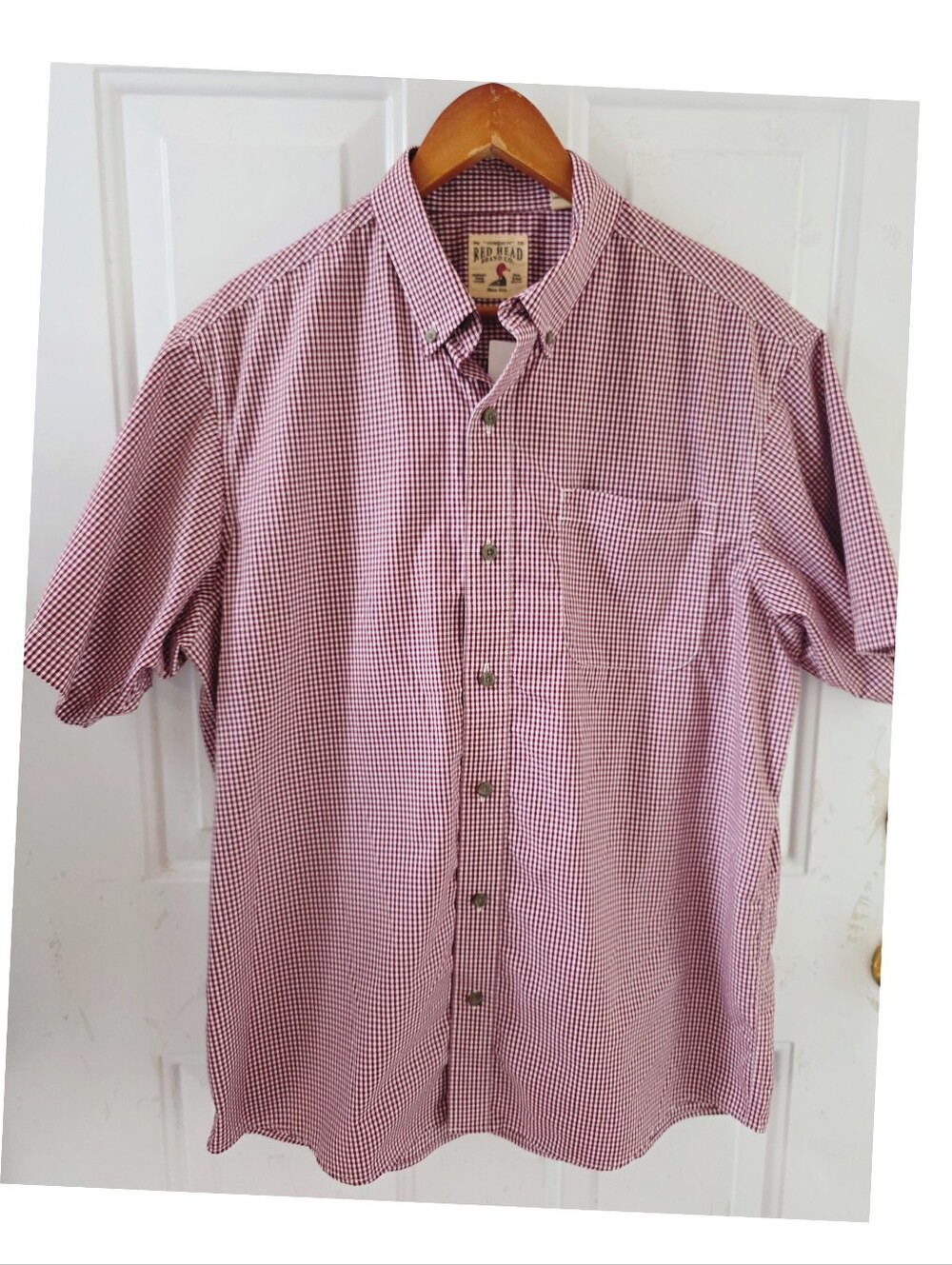 Red Head Checkered Button-Up Short Sleeve, Large